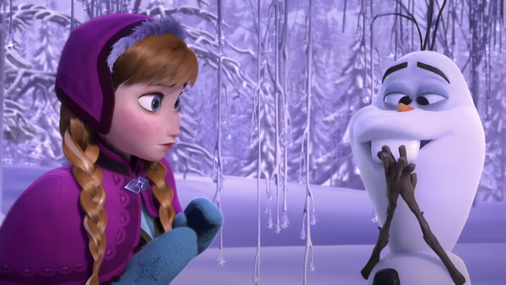 Anna looking at Olaf