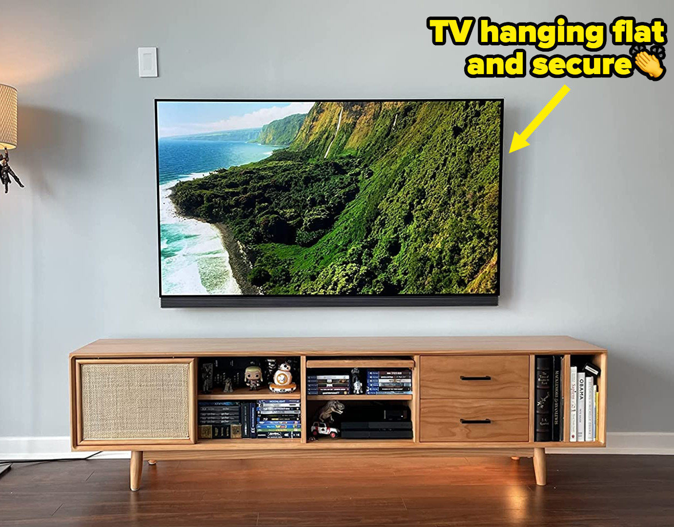 a reviewer&#x27;s tv mounted flat on the wall