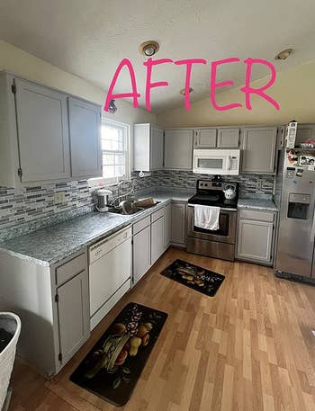 after image of same kitchen with gray cabinets