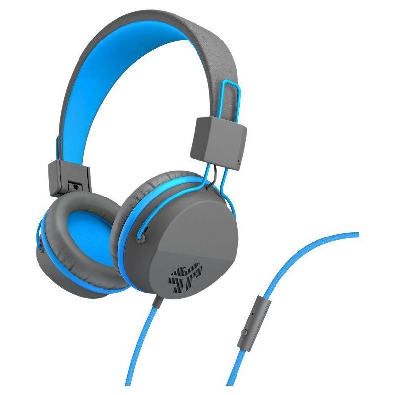 Blue and gray headphones