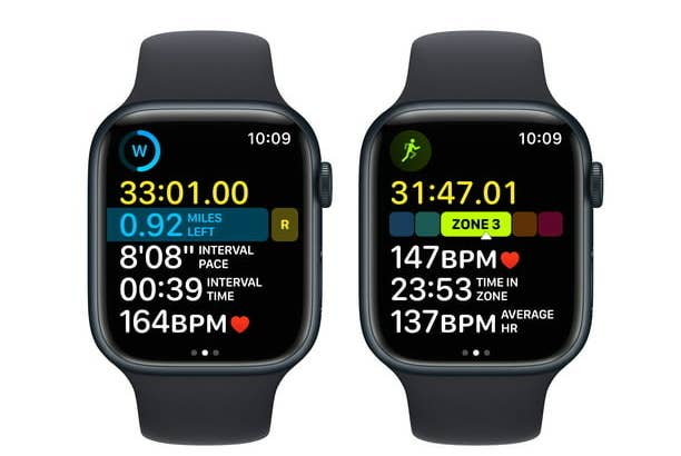 the apple watch displaying workout stats