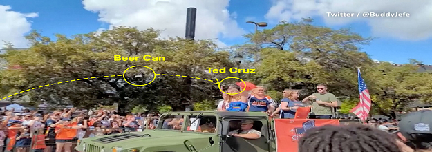 Beer can tossed at Sen. Cruz during Houston Astros victory parade