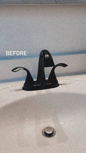 reviewer before image of their outdated faucet
