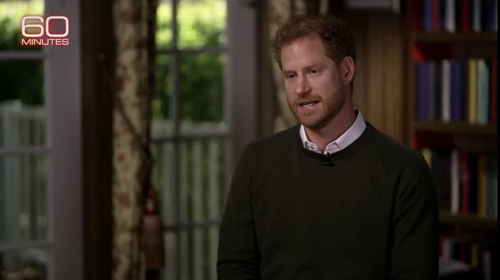 Prince Harry sitting down during his interview with Anderson