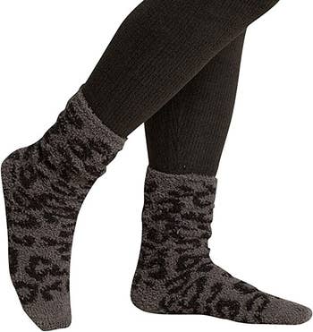 A pair of black and grey cozy socks