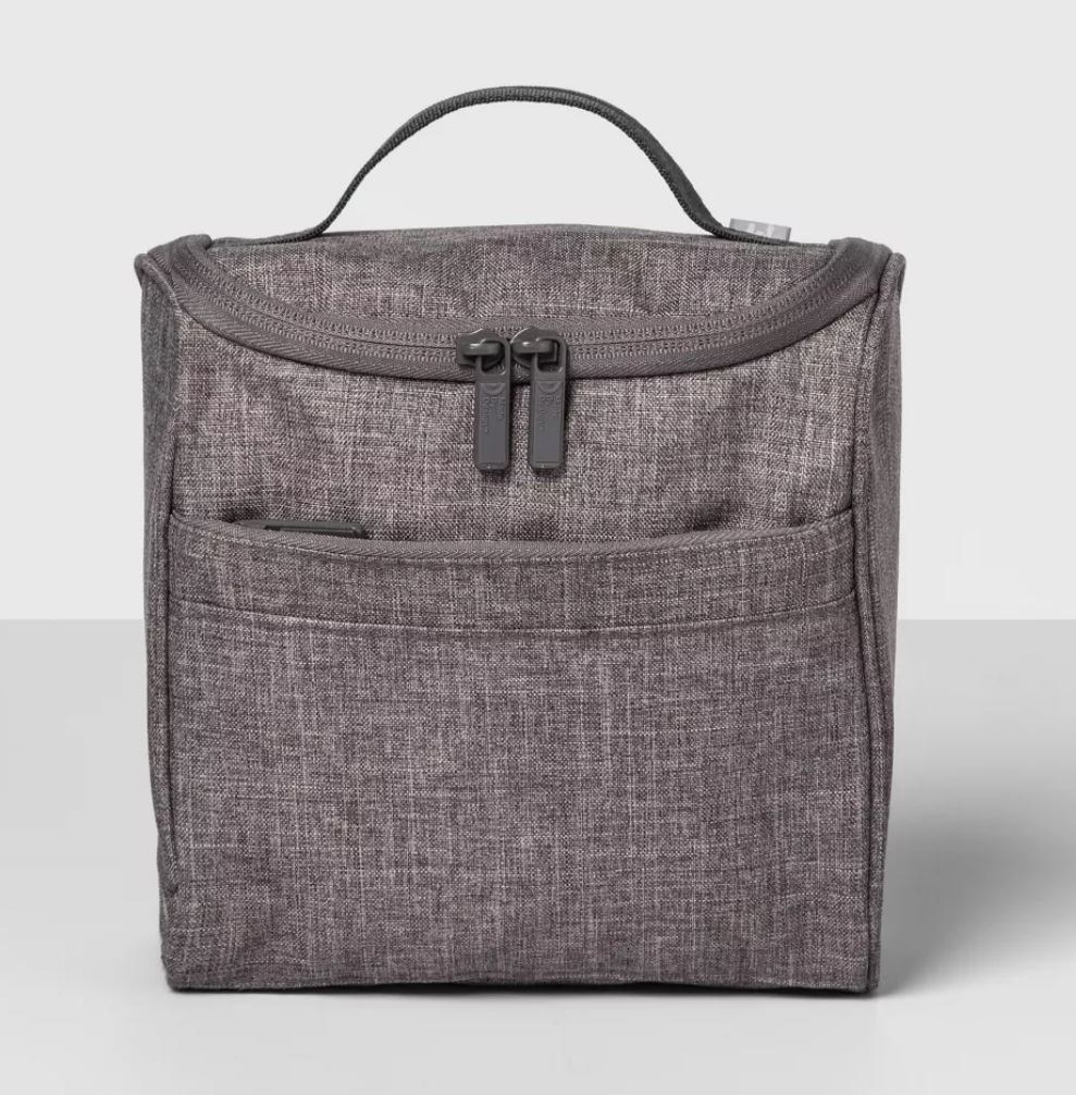Gray toiletry bag with handle