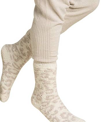 A pair of cream cozy socks