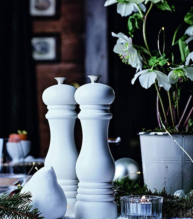 the white salt and pepper mills