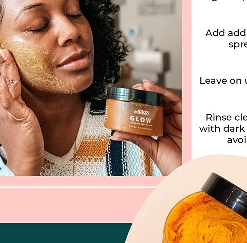 model holding the face scrub and putting it on their face