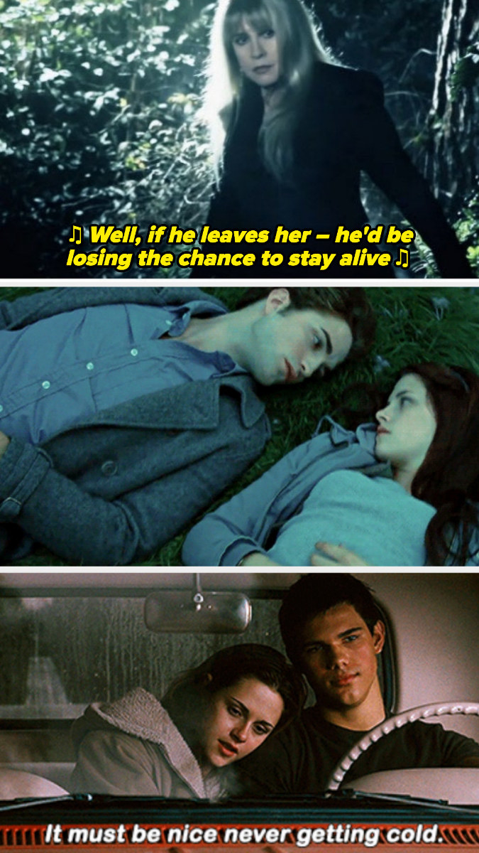 Nicks in her &quot;Moonlight (A Vampire&#x27;s Dream)&quot; music video; Kristen Stewart, Lautner, and Robert Pattinson in the &quot;Twilight&quot; movies
