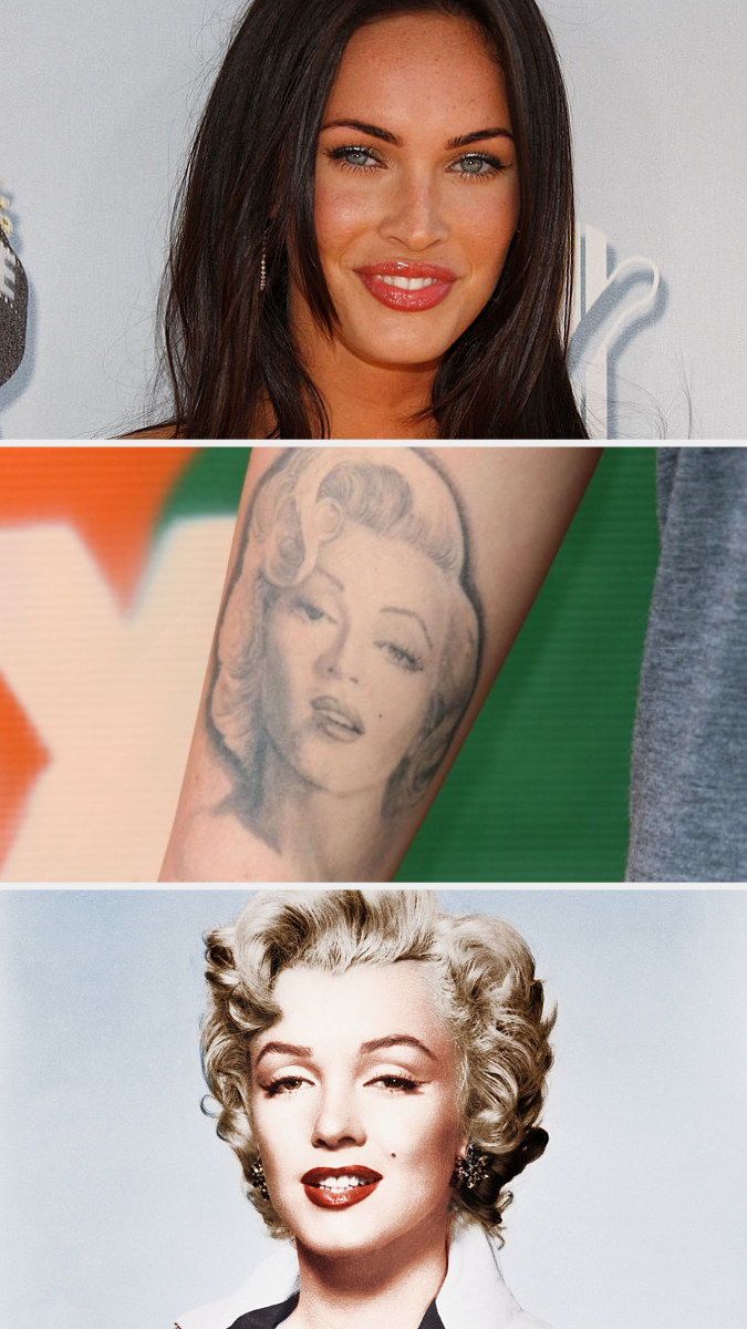 Fox in the mid-&#x27;00s; Fox&#x27;s Monroe tattoo; Monroe in the &#x27;50s