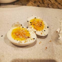 reviewer's hard boiled eggs seasoned