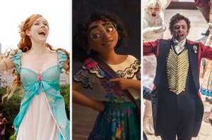 Images from Enchanted, Encanto, and The Greatest Showman