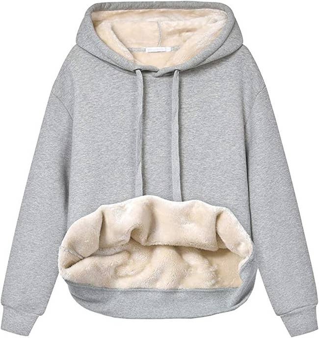 A grey sherpa lined hoodie