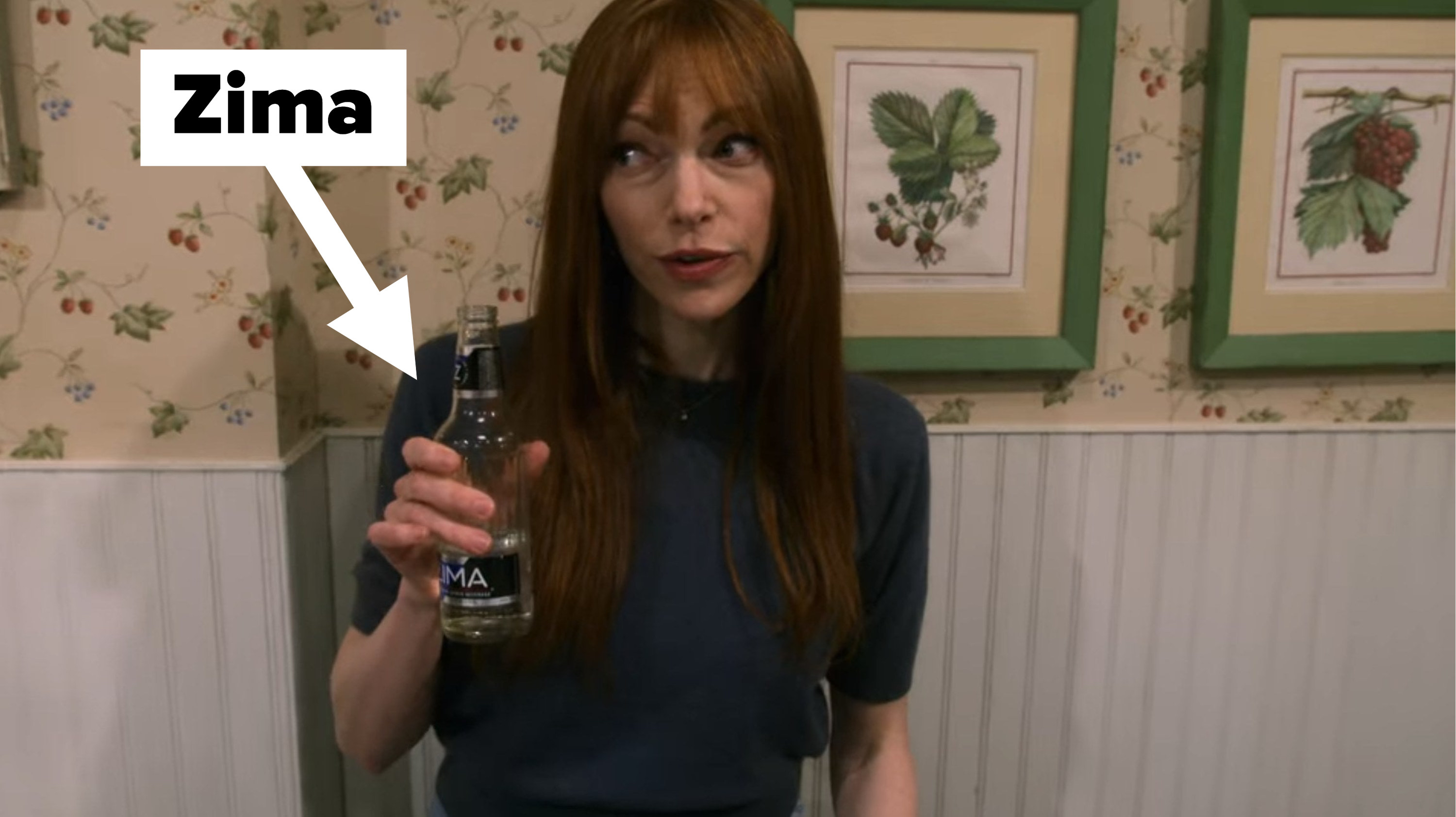 donna holding a bottle of zima on that 90s show