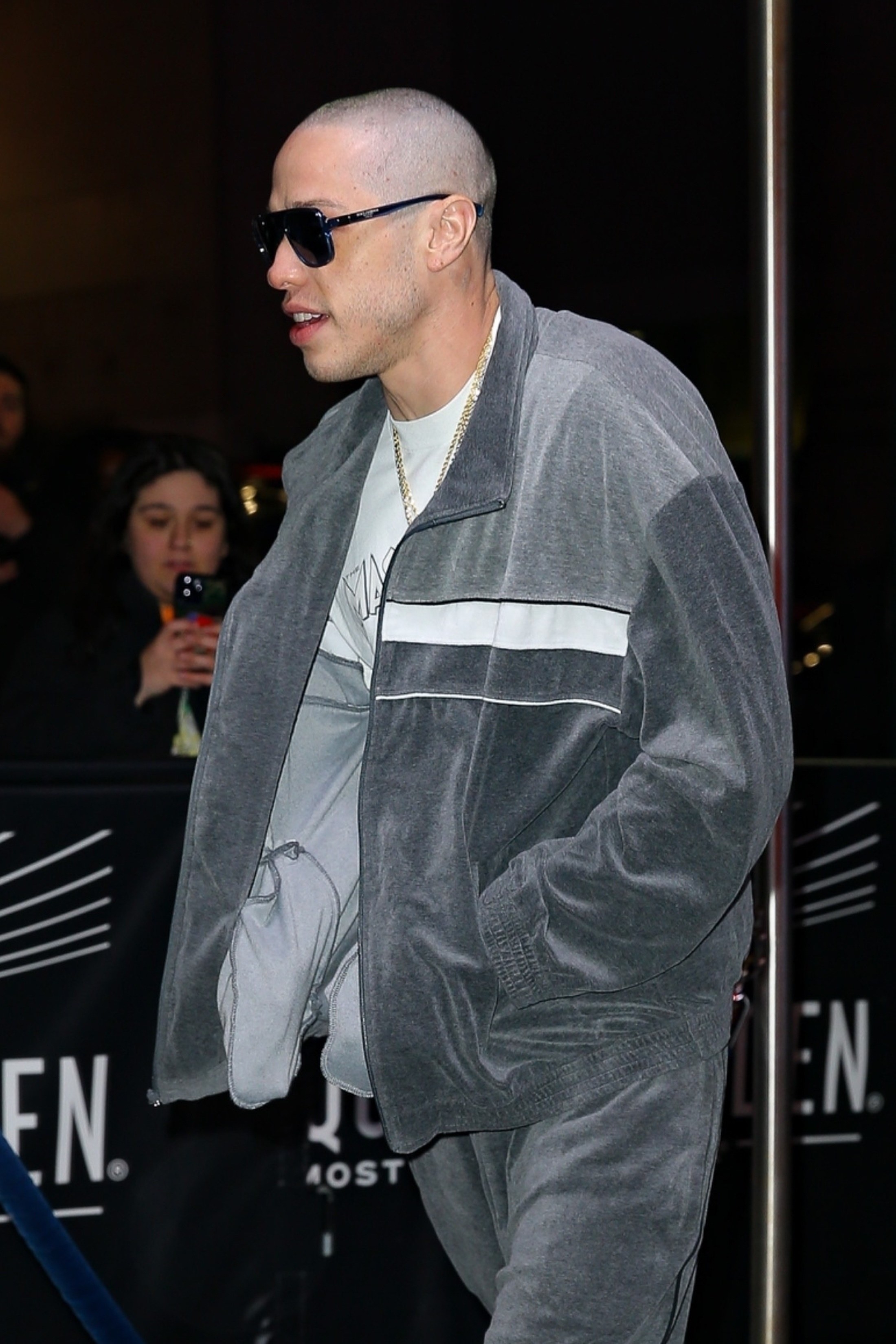 Pete wearing sunglasses as he walks into MSG