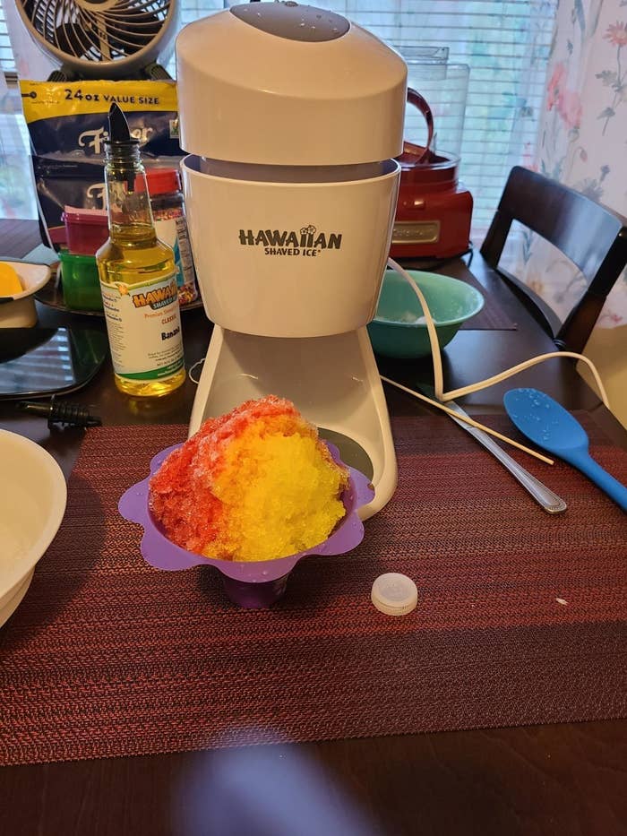 Reviewer image of shaved ice bowl next to machine