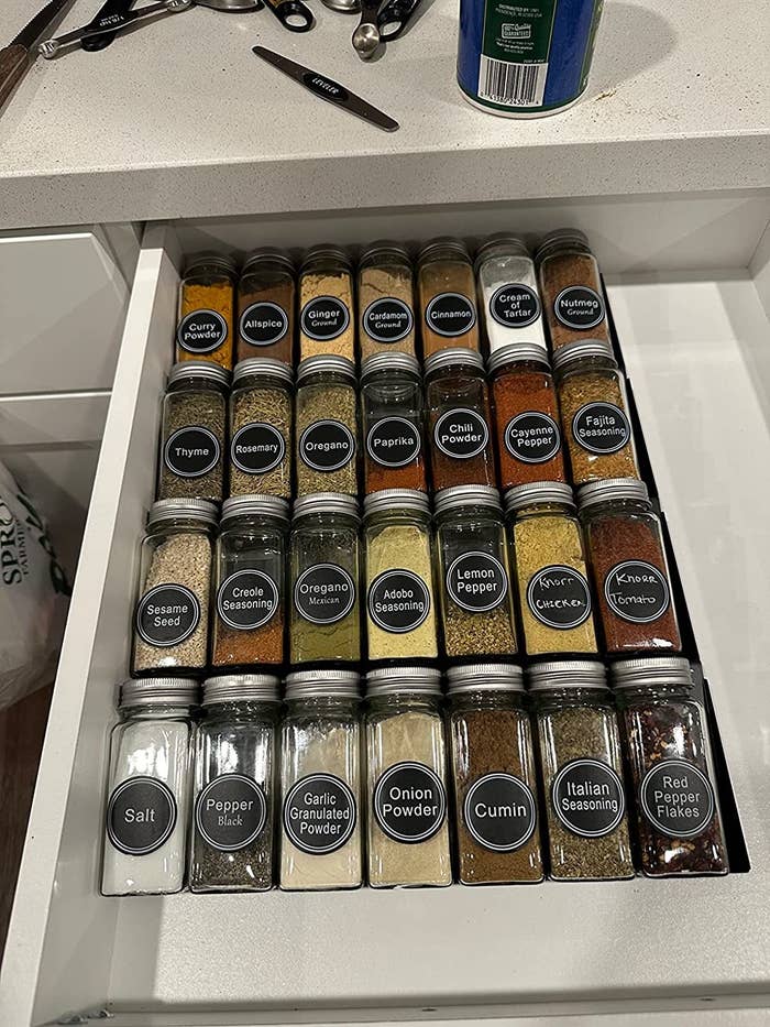 Reviewer image of spices in drawer organizer