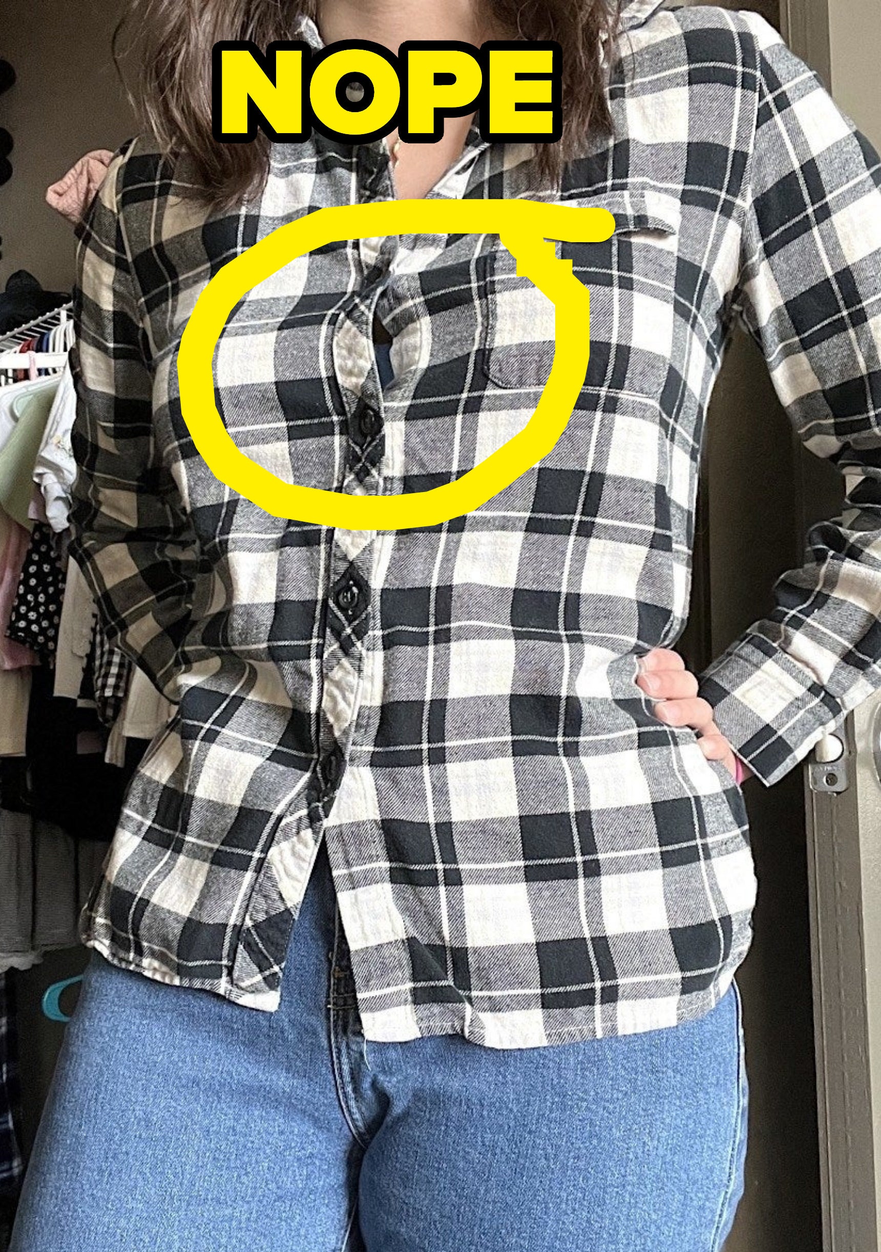 circle around the gap in the button down
