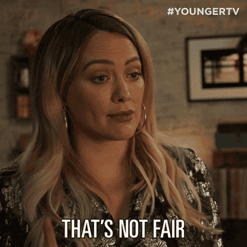 Hilary Duff shaking her head and saying &quot;that&#x27;s not fair&quot; on &quot;Younger&quot;