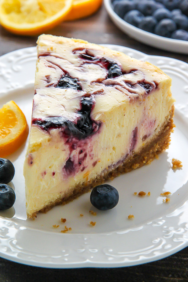 Slice of Lemon Blueberry Swirl Cheesecake
