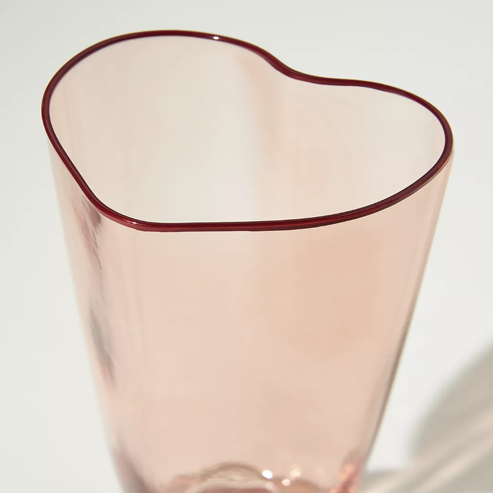an overhead photo of the glass showing that it is heart shaped