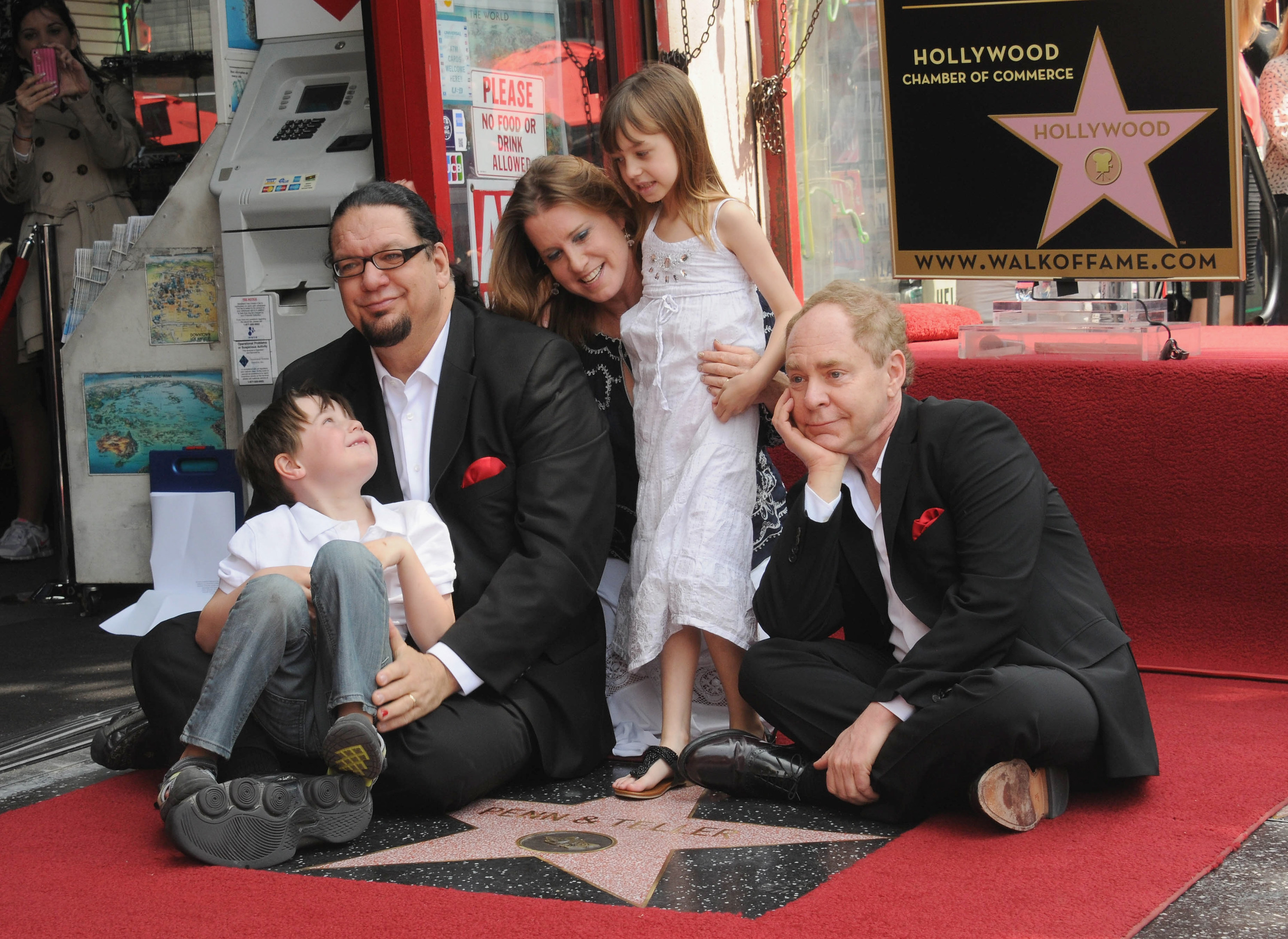 Penn Jillette with wife and kids and Teller at Hollywood Walk of Fame Star Ceremony