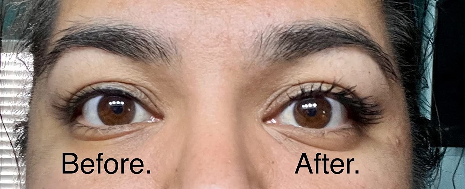 Reviewer&#x27;s photo before and after using the mascara