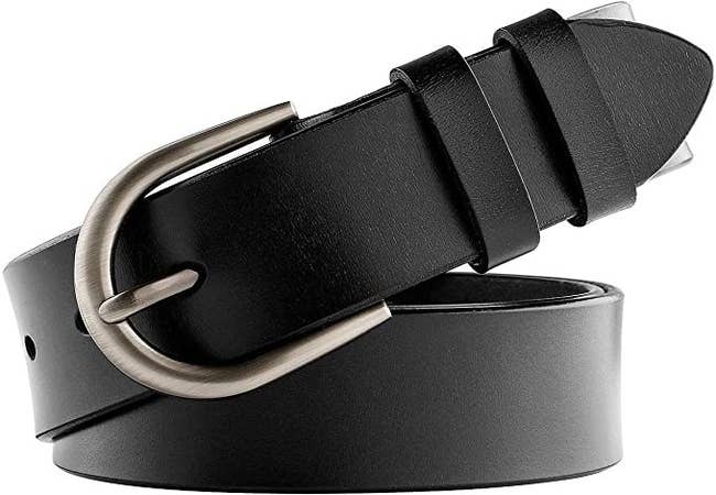A closeup of the belt in black