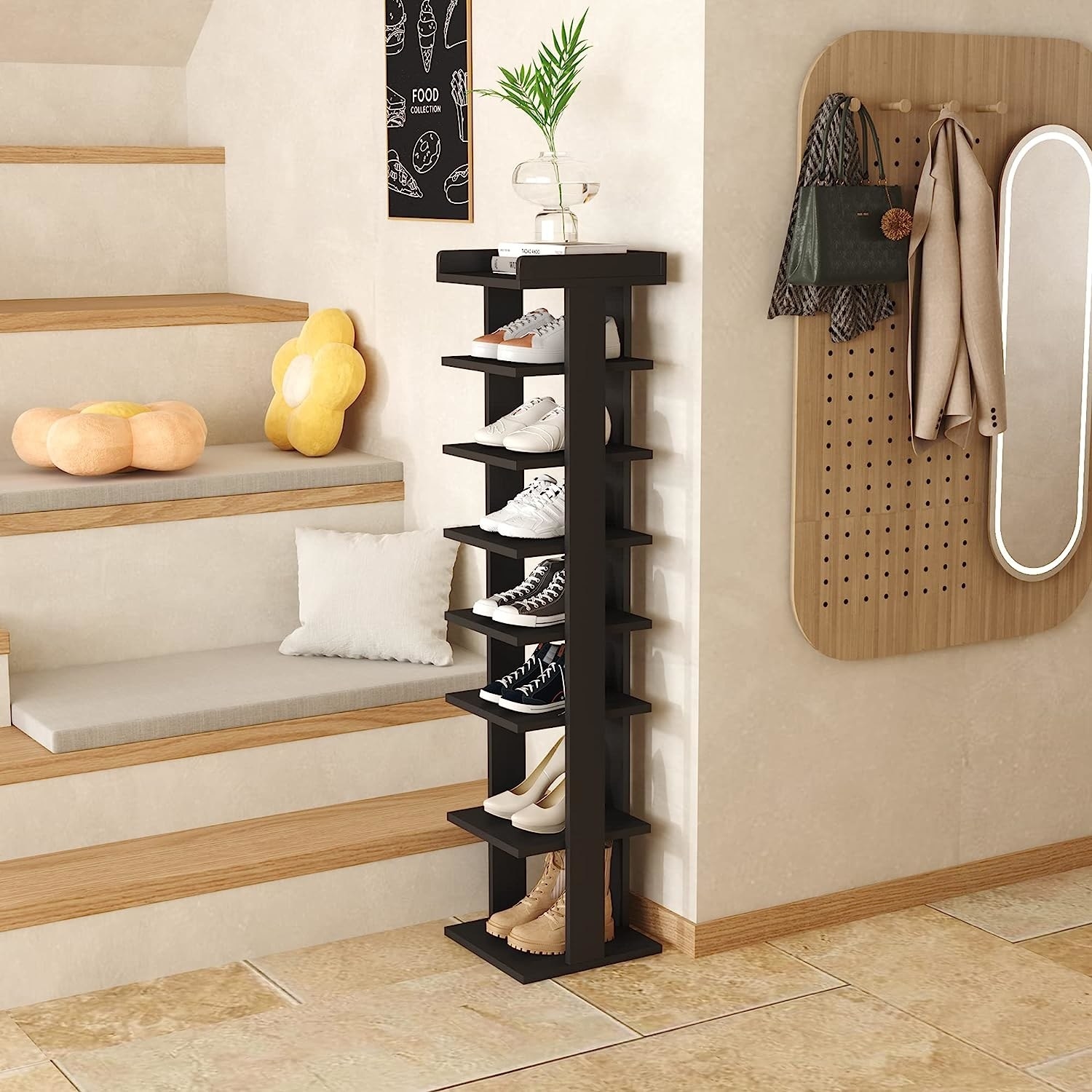 the shoe stand in an entryway