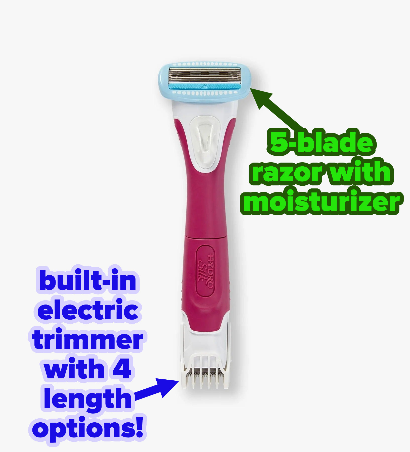 Pink dual-ended razor and trimmer