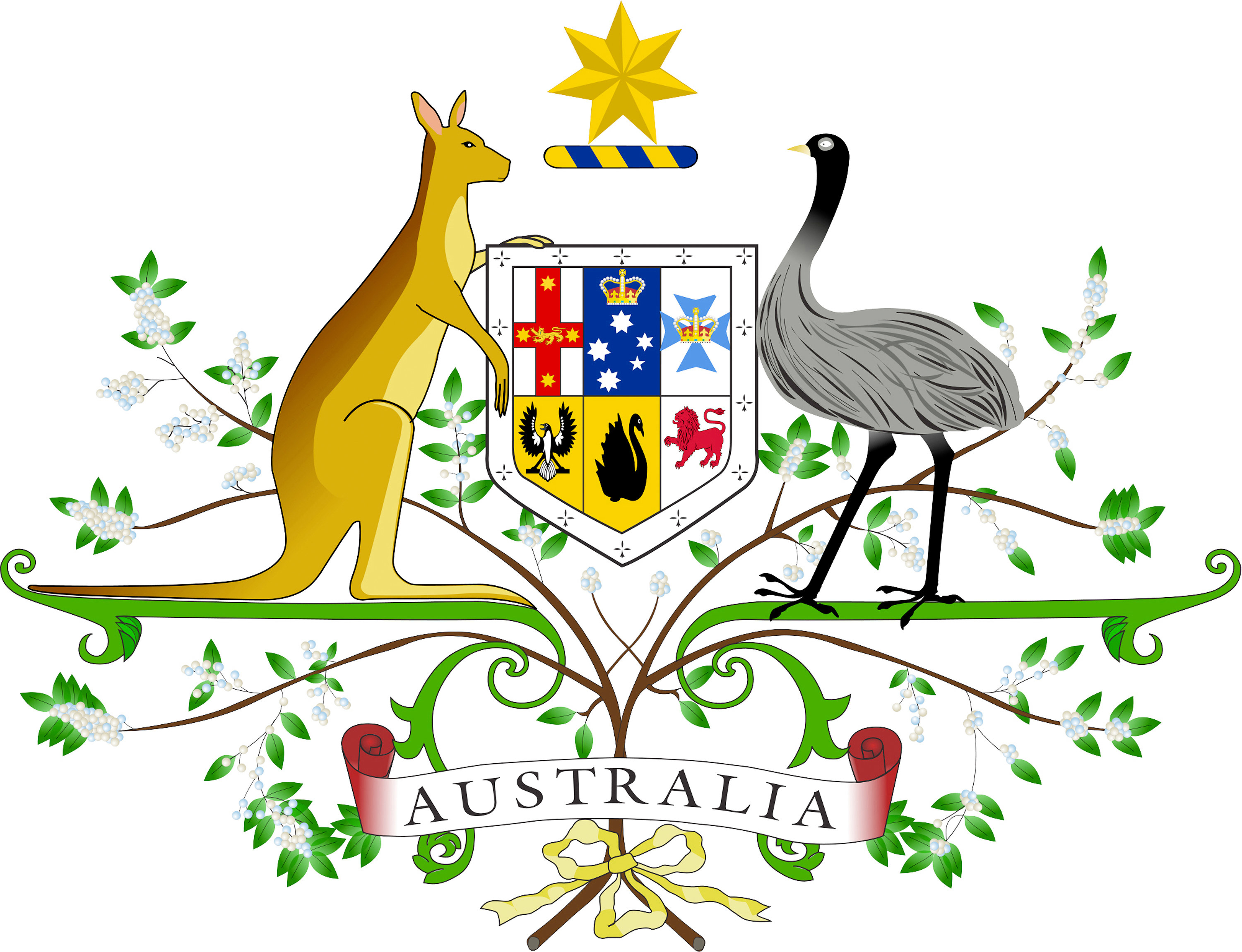 Coat of arms of Australia featuring a kangaroo and emu