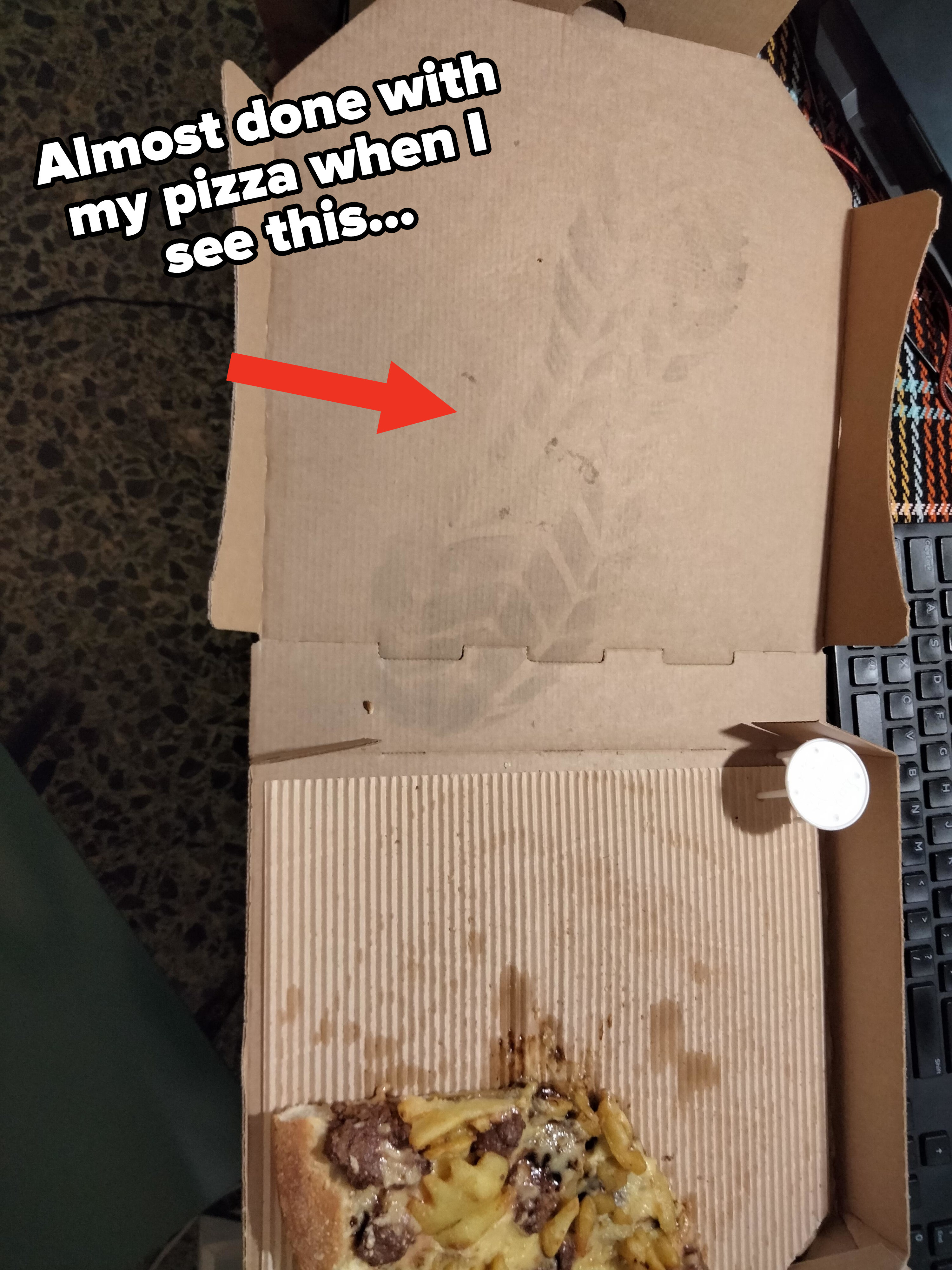 Footprint on the inside of a pizza box