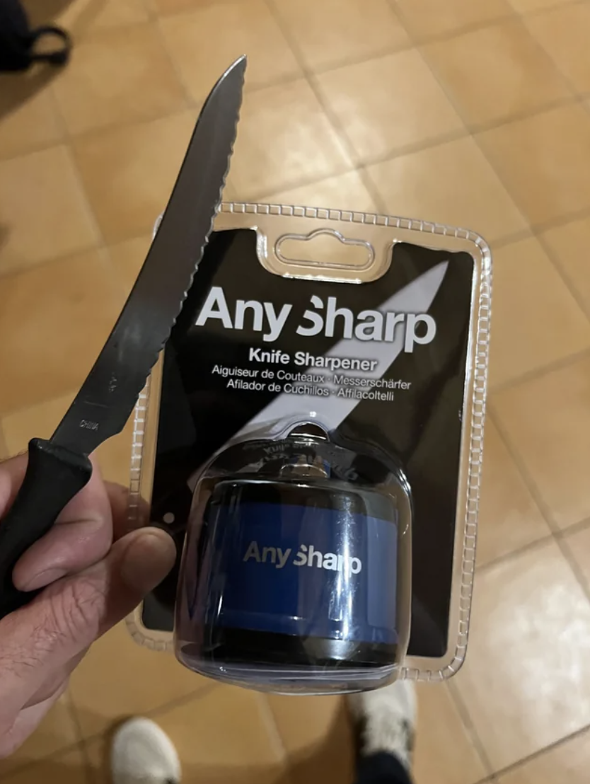 A dull knife and a knife sharpener