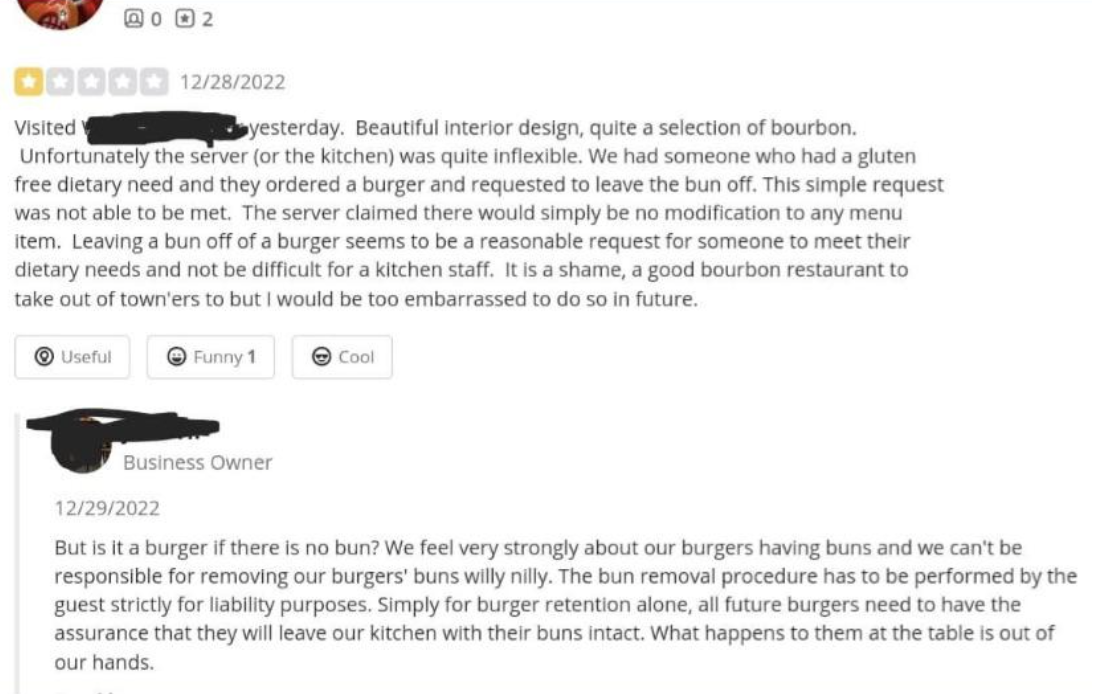 &quot;We feel very strongly about our burgers having buns and we can&#x27;t be responsible...&quot;