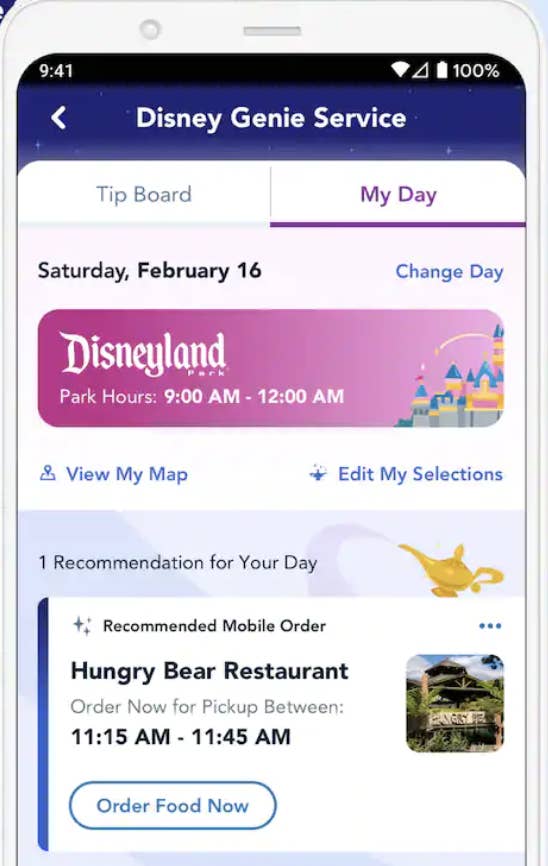 A screenshot of the Disneyland app