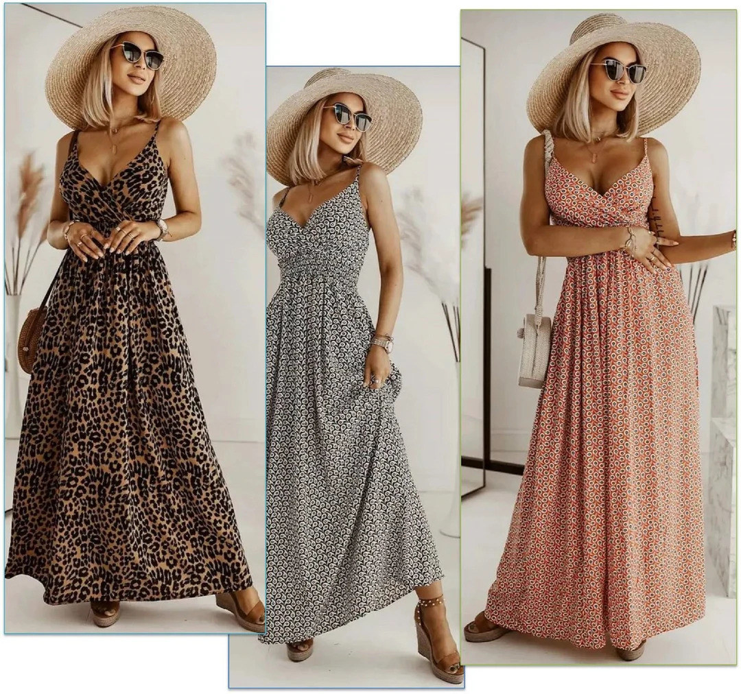 Model wearing the three different dress styles available