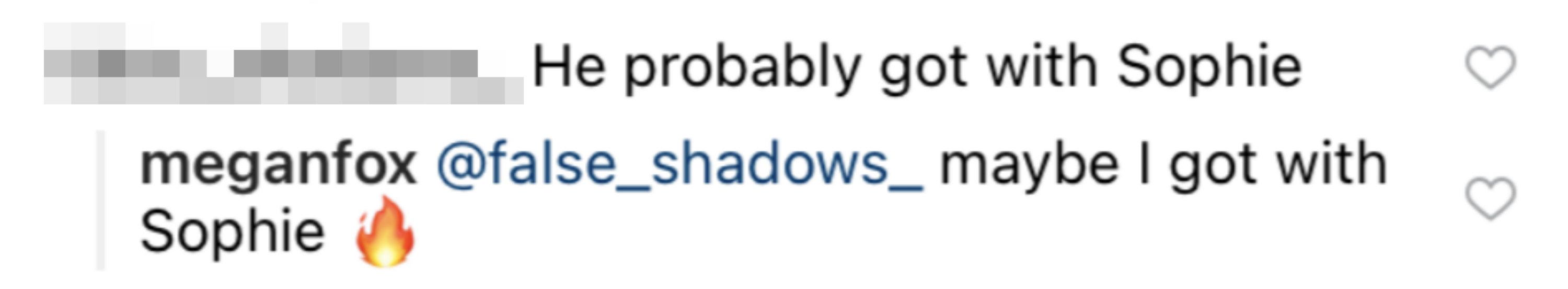 Screenshot of Megan Fox&#x27;s comment on Instagram