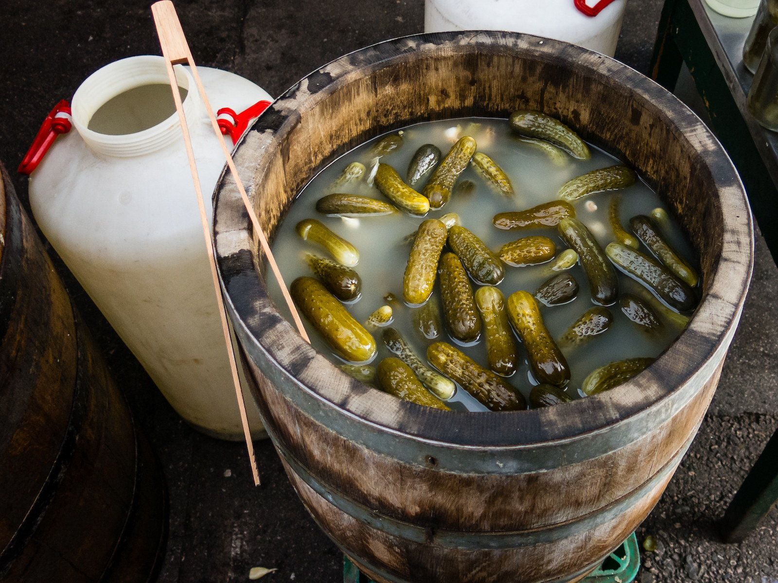 Pickels in brine in a barrel