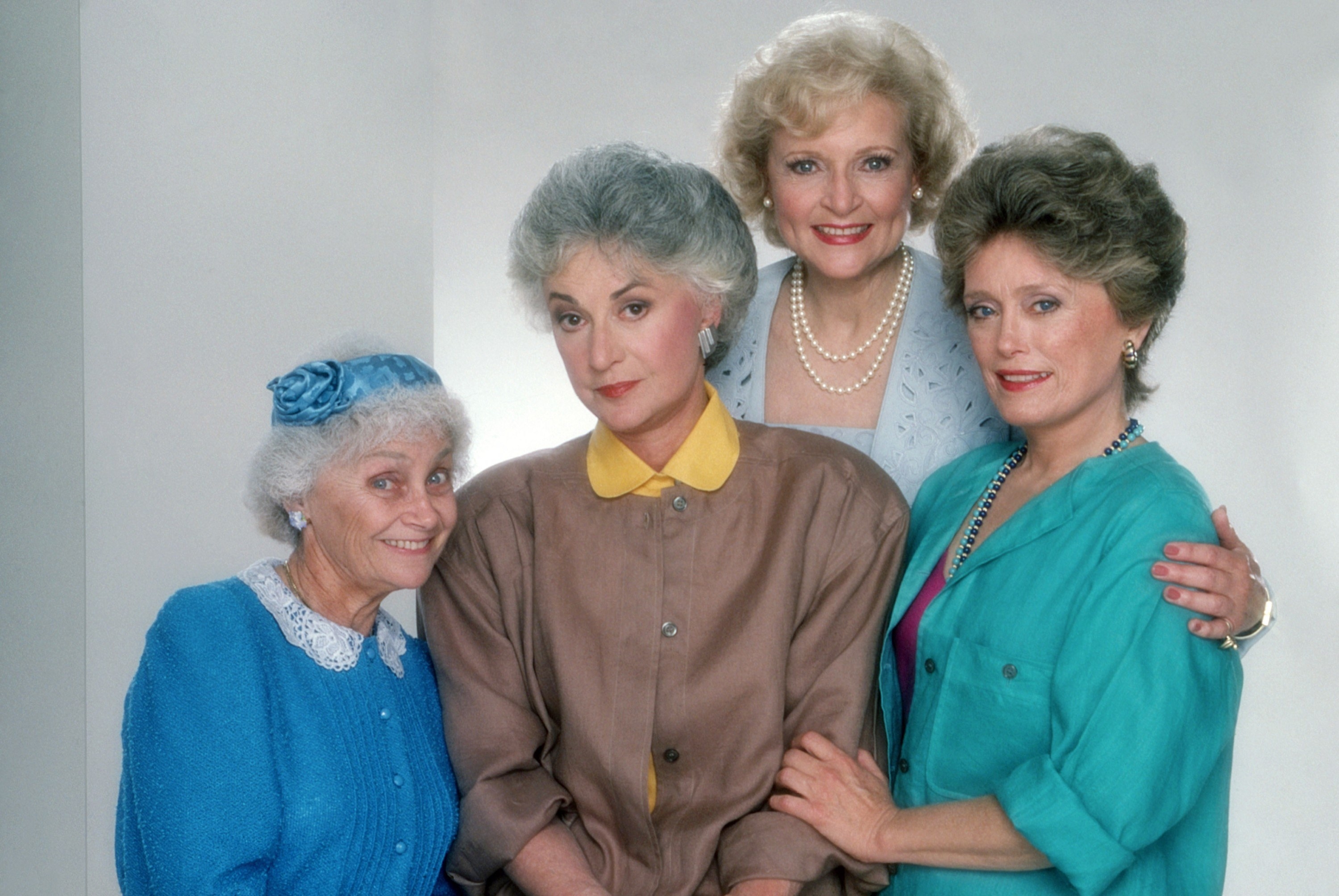 Estelle Getty, Bea Arthur, Betty White, and Rue McClanahan pose together