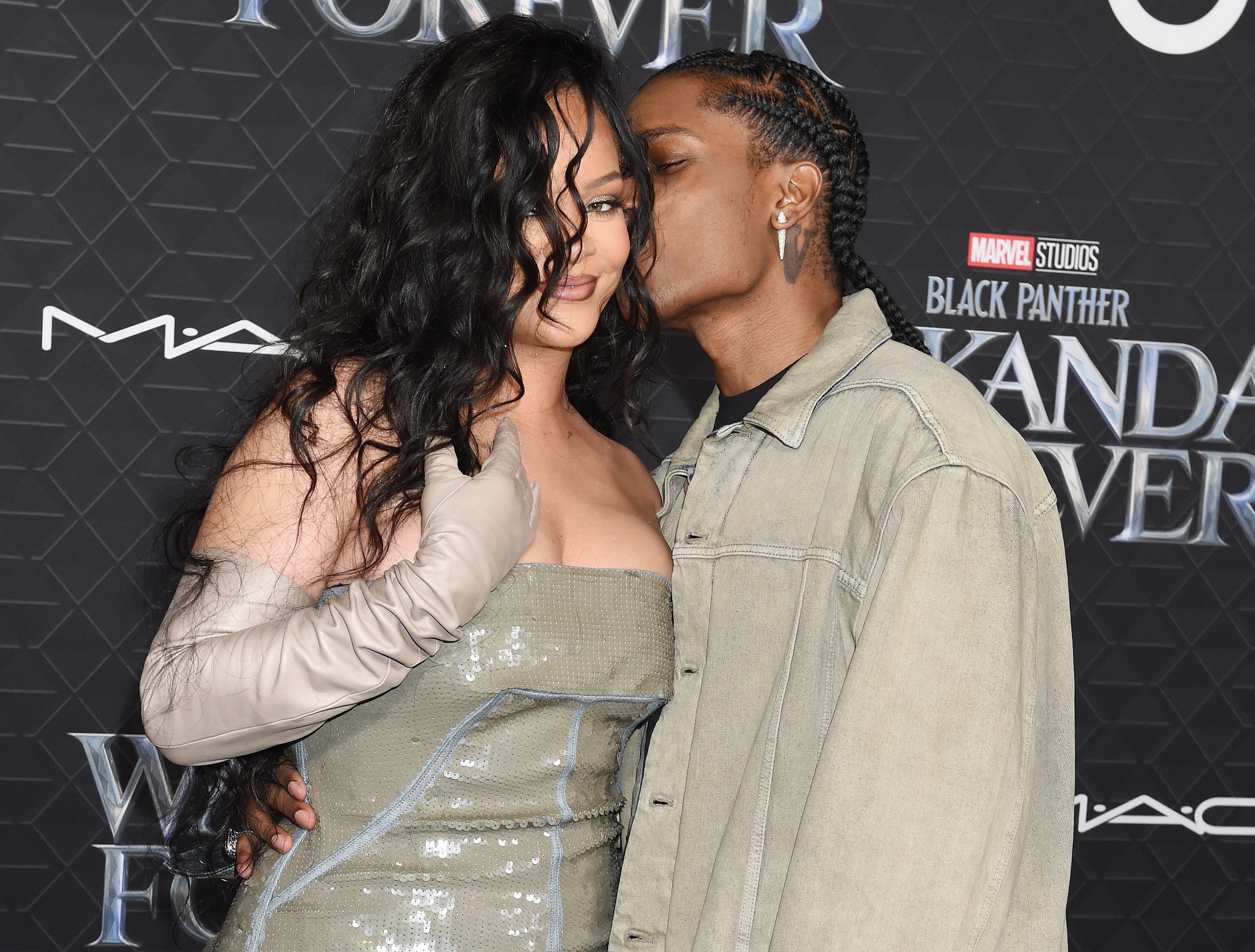 A closeup of ASAP and Rihanna at an event