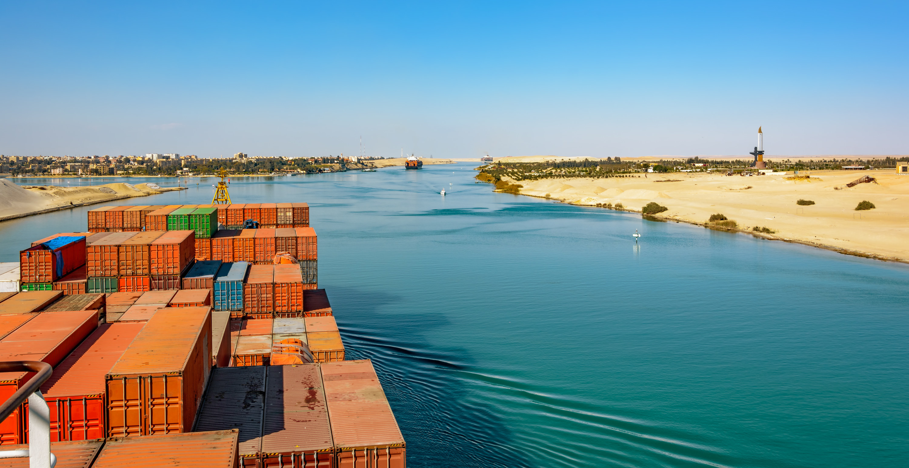 container ship passes through Suez Canal