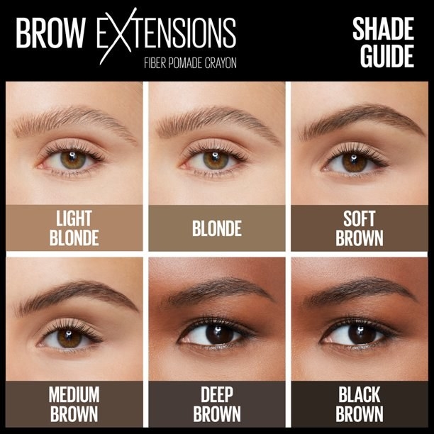 photos of the different shades of maybelline bros extensions