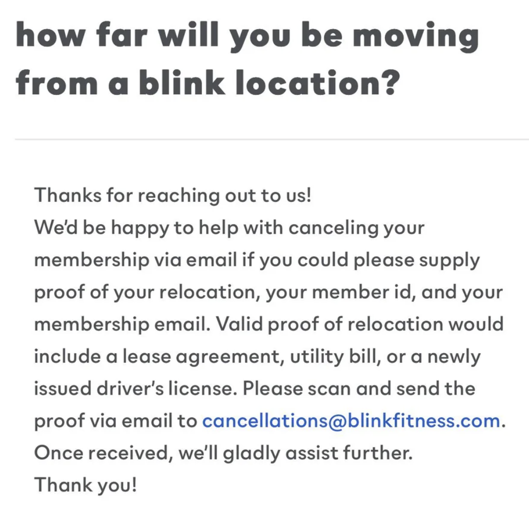 A note from Blink fitness