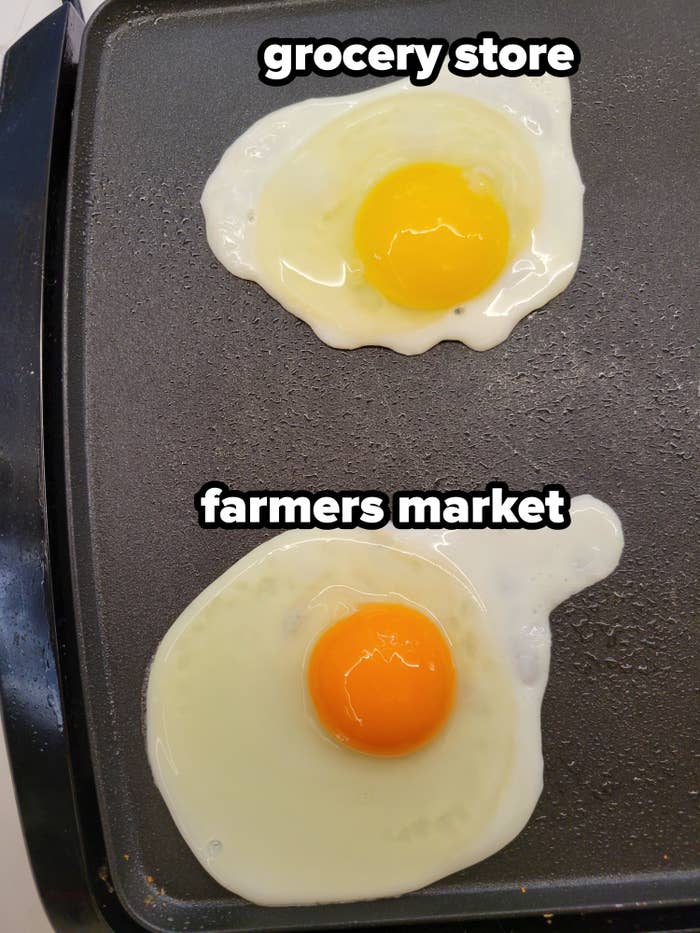 The farmers market egg yolk is more orange