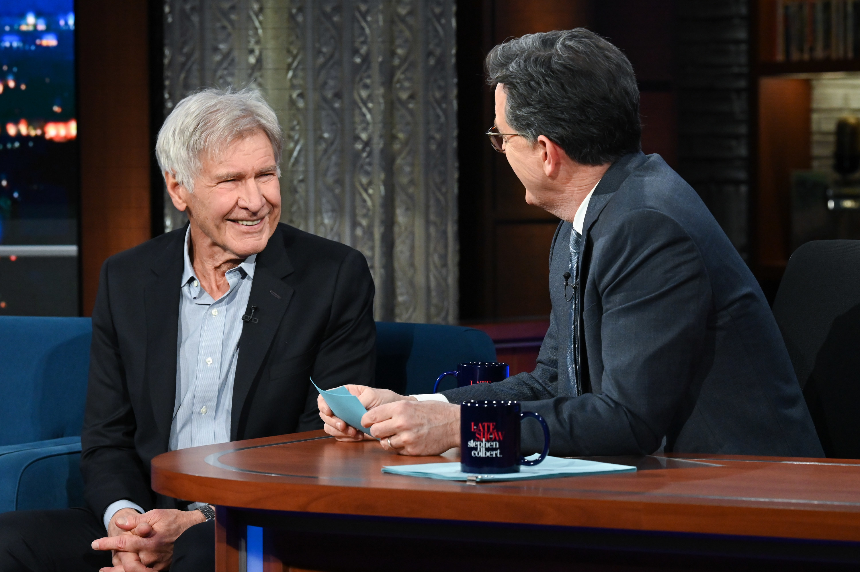 The Late Show with Stephen Colbert and guest Harrison Ford during Wednesdays February 1, 2023 show
