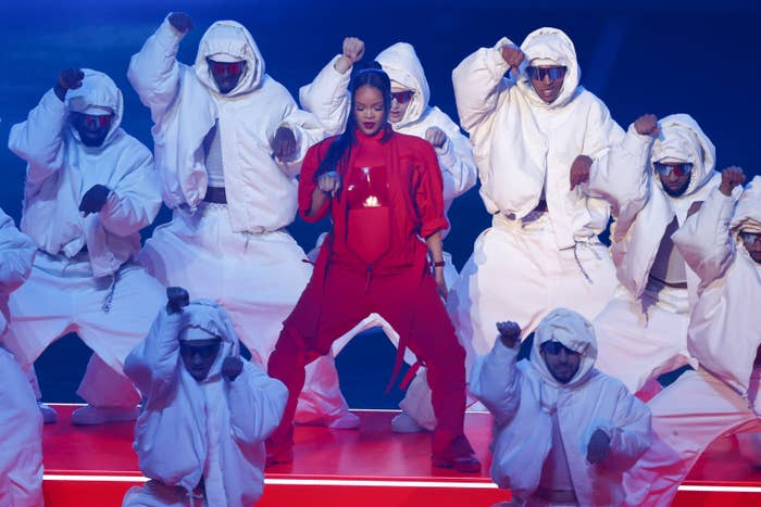 Rihanna performs during the Apple Music Super Bowl LVII Halftime Show at State Farm Stadium