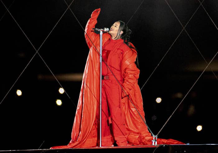 Rihanna performs at the Super Bowl Halftime show