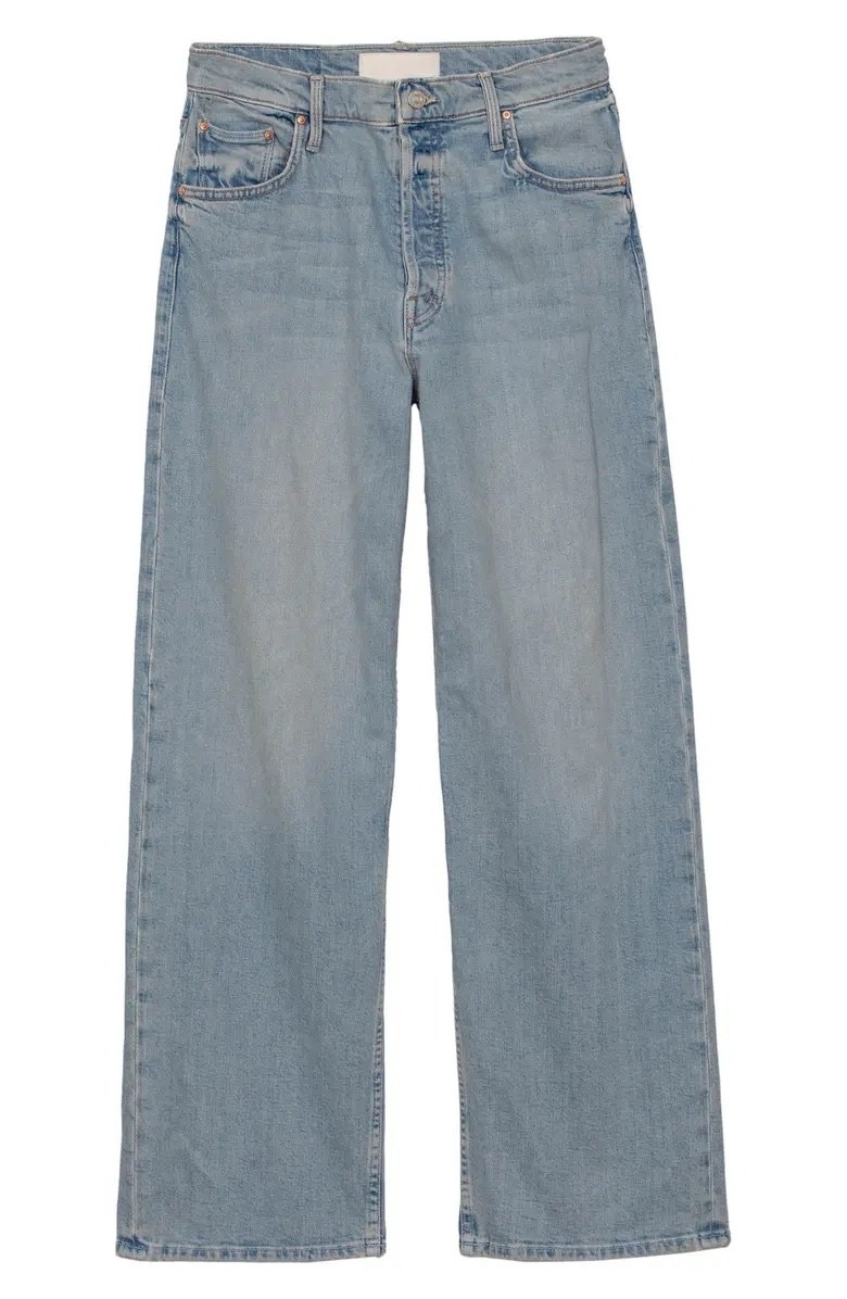 A pair of light wash jeans