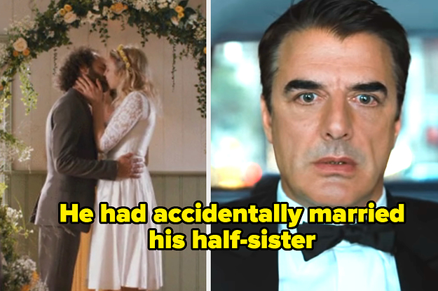 couple getting married and shocked reaction image captioned "He had accidentally married his half-sister"